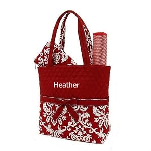 Quilted Damask Monogrammed 3pc Diaper Tote
