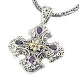 Sterling silver and 18k gold Enchanta Collection large Celtic cross pendant with amethyst