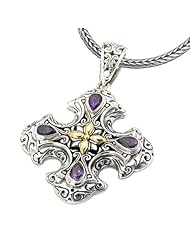 Sterling silver and 18k gold Enchanta Collection large Celtic cross pendant with amethyst
