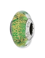 Sterling Silver Reflections Green/Gold Italian Murano Glass Bead