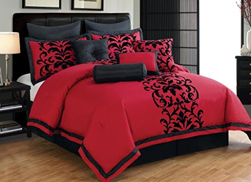 10 Piece Queen / King Black and Red Comforter Set (Queen)