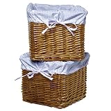 Set of 2 Honey Baskets with Blue Gingham Liners