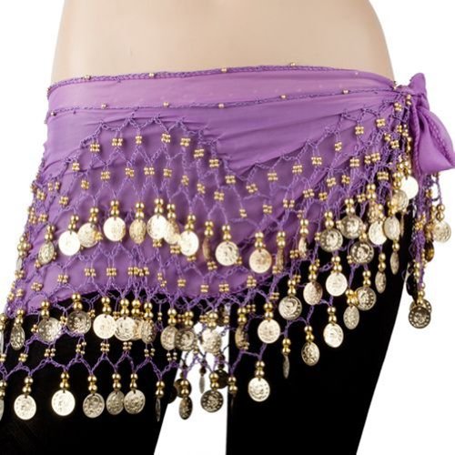 BELLYLADY Chiffon Dangling Gold Coins Belly Dance Hip Scarf, Vogue Style PURPLE1