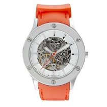 AK Anne Klein Women's Automatic Silver-Tone Sport Watch with a Orange Rubber Strap #108451SVOR