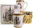 Baroque Chandeliers Black White Napkins and Mug Gift set 2 Tall Porcelain Mugs in Carrying Case