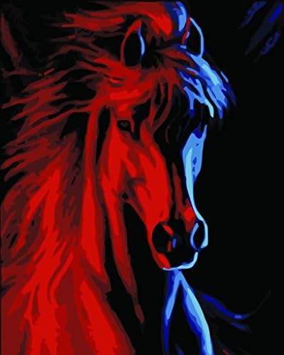 DIY Fans® New Paint by Number Kits for Adults Kids - Ice and Fire Horse 16x20 inch Linen Canvas without Wooden Frame
