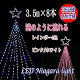 イルミネーション ナイアガラ ネットライト ドレープライト イルミネーションライト  (レインボー) ガーデンライト 3.5m8本 滝 カーテンライト クリスマス ツリー