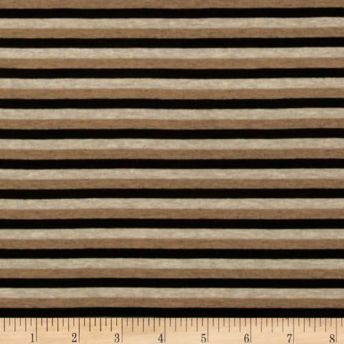 Designer Stretch Rayon Jersey Knit Stripe Black/Tan Fabric By The YD