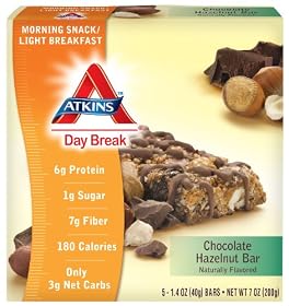 Atkins Day Break, Chocolate Hazelnut Bar, 1.40 oz Bars, 5 count box ( pack of 2)