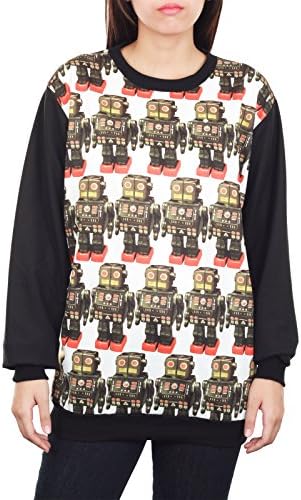 Women's Retro Robot Vintage Black Long Sleeve Sweater Jumper Size S-M