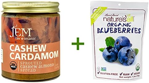 Jem Raw Organic Sprouted Cashew Almond Spread Cashew Cardamom -- 6 oz, (2 PACK), Nature's All Foods Organic Freeze-Dried Raw Blueberries -- 1.2 oz