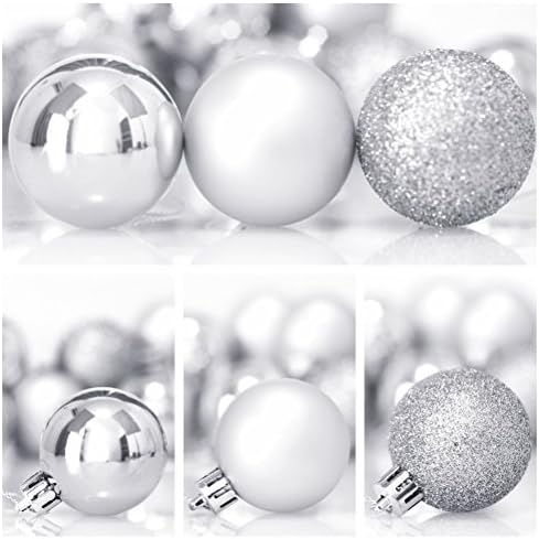 Christmas Pendants Decorative Hanging Christmas Baubles Balls Ornaments Set (1.57inch, 24 Pack, Silver)
