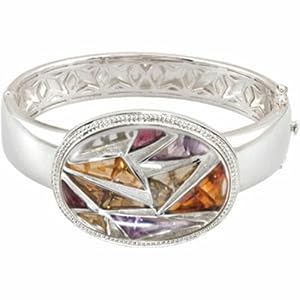 Multi-Gemstone Bangle Bracelet Sparkling Sterling Silver