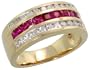 14k Gold Flat Band, w/ 0.56 Carat Brilliant Cut Diamonds & 0.88 Carat Princess Cut Ruby Stones, 5/16 in. (8mm) wide