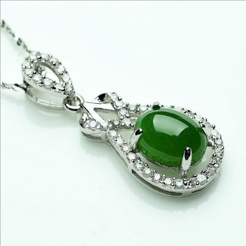 The New Natural Farming Spinach Green Jade Necklace in Xinjiang Fashion Simple Generous 925 Silver Female Pendant