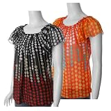 S Max by Adi Flutter Sleeve Dotted Chiffon Blouse