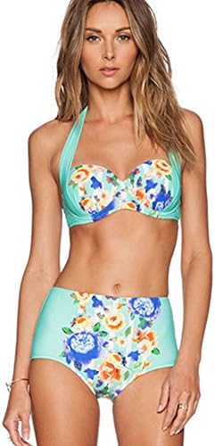 Hi Holiday Women's Floral Print High Waist Bikini Set Bathing Suit Swimwear