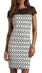 Short Sleeves Scoop Neck Polyester/Spandex/Tulle Houndstooth Print Above the Knee  Dress