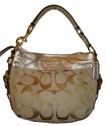 Women's Coach Purse Handbag Linen Lurex Signature Zoe Light Khaki/gold