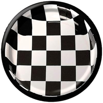 Creative Converting 25 Count Round Dinner Plates, Black Check