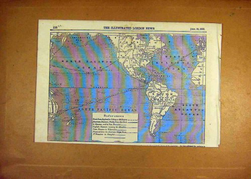 1853 MAP PLAN PACIFIC OCEAN AMERICA SEAS AMERICAN PRINT