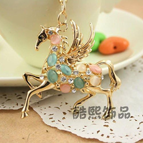 Diamond Perfume Bling Beauty Fashion Rhinestone Gold Plated Keychain Opal Flying Wing Horse Keychain Key Holder