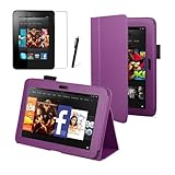 Purple Executive Multi Function Standby Case for the New Kindle Fire HD 7" Tablet 16GB or 32GB (Oct. 25 2012 Release) with Built-in Magnet for Sleep / Wake Feature + Screen Protector + Capacitive Stylus Pen (Available in Multiple Colours)