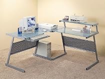 Corner Desk - Frosted Glass - (Silver/Frosted Glass)