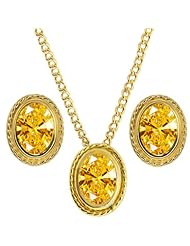 Carlo Bianca Golden Yellow 925 Yellow Gold Plated Silver Pendant Earrings Set Made With Swarovski Zirconia