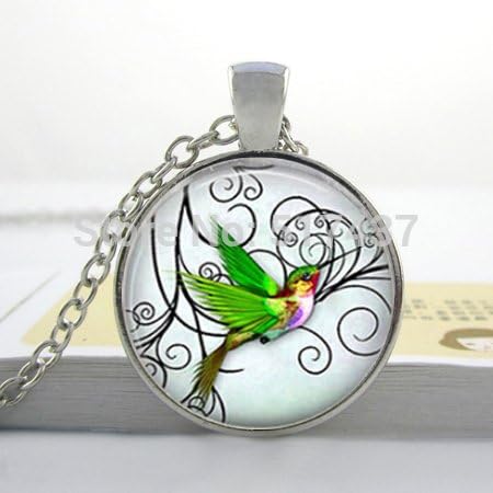 Pretty Lee 2015 New Glass Dome Necklace Green Hummingbird Necklace Hummingbird Jewelry Glass Photo Pendant Necklace