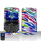 Rainbow Zebra Rubberized Snap on Hard Skin Faceplate Cover Case for Blackberry Curve 8520 8530 + Microfiber Pouch Bag