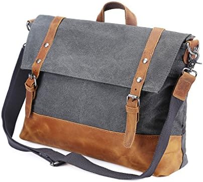 Tmount Fashionable Vintage Canvas Leather Trim Travel Tote Duffel Shoulder Handbag Weekend Bag - Dark Gray