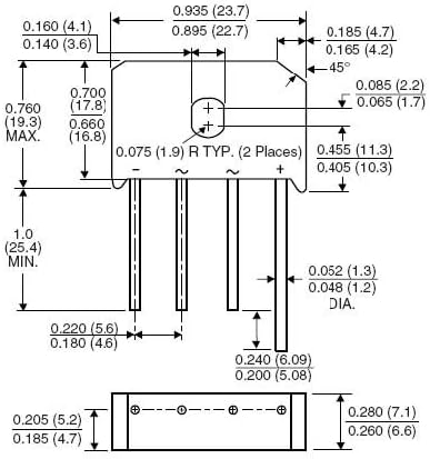 TU601 Taitron Bridge Rectifier 6 Amp 100 Volt 10/PKG