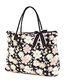 Belvah X-Large Quilted Floral Print Tote Handbag (Black/Pink)