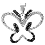 Sterling Silver Round Black Diamond Butterfly Ladies Pendant 1/5 CT (0.20 cttw)