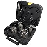 BLUE BOAR TUH14 - 14 Piece Super Duty Tungsten Carbide Hole Saw kit - 2-3/8'Cut Depth. Cut 10x as fast and use 1/40th battery charge. Cordless Drills can cut holes 3x as large as with bi-metal hole saws. Deep side gullets for fast plug removal