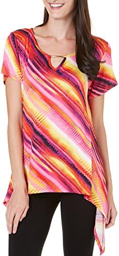 C'est La Vie Womens Stripe Print Sharkbite Top X-Large Orange/multi