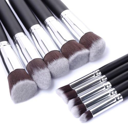 10 PCS Professional Makeup Set Pro Kits Brushes Makeup Cosmetics Brush Tool with Free Powder Puff and Postcard (Silver)