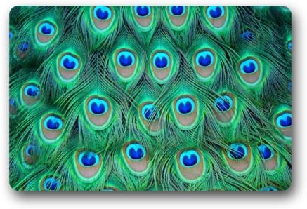 Beautiful Green Peacock Feather Pattern Doormats Entrance Mat Floor Mat Door Mat Rug Indoor/Outdoor/Front Door/Bathroom Mats Rubber Non Slip (23.6"x15.7",L x W)