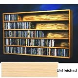 Solid Oak CD Shelf Cabinet - Wall or Floor Mountable - Holds 590 CDs (Unfinished) (30.75H x 52W x 6.75D)