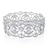 Bling Jewelry Designer Sterling Silver Diamond CZ Pave Bridal Flower Bangle Bracelet