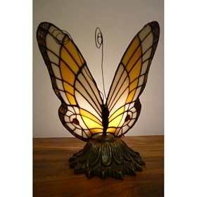 LAMPE TIFFANY FORME PAPILLON EN VERRE VERITABLE SOCLE LAITON 20X36CM 10001