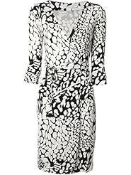 3/4 Sleeves Leopard Print Jersey/Silk Feathers Wrap  Dress