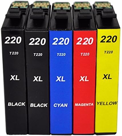 WIND ® 5 Pack 220 T220 220XL 220 XL T220XL120 ( 2 Black, 1 Cyan, 1 Magenta, 1 Yellow ) High Capacity Ink Cartridge for Epson Expression XP-320 XP-420 XP-424 WorkForce WF-2630 WF-2650 WF-2660