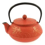 Iwachu Japanese Iron Teapot Tetsubin Gold and Cinnabar Goldfish