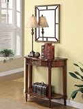 3pc Entry Way Console Table, Mirror and lamp Set in Warm Brown Finish