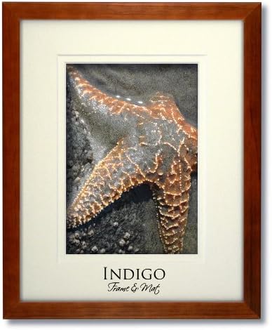 16x20 Teak Stained Wood Frame and Glass with Double Warm White Mat for 11x14.