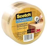 3M 37502CR Scotch Commercial Perform Hvy-Dty Sgle Rll Packaging Tape, 48x50, Clear, Carton of 36 rolls