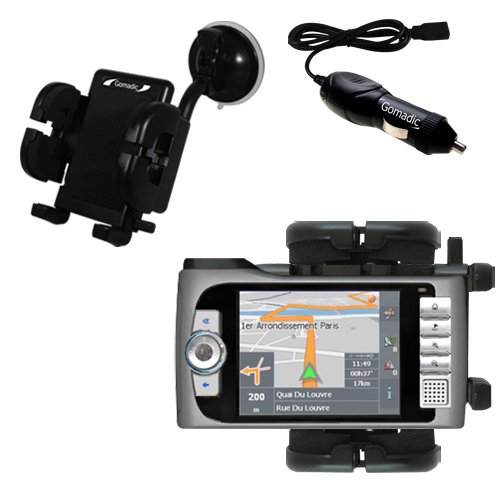Flexible Auto Windshield Holder with Car Charger for the Mio 268 - uses Gomadic TipExchange Technology