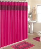 4 Piece Bath Rug Set/ 3 Piece Pink Leopard Bathroom Rugs with Fabric Shower Curtain and Matching Rings and Mat